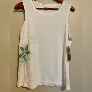 NWT Columbia Women's XL Hibiscus Hilo Tank Top 100% Cotton White Floral